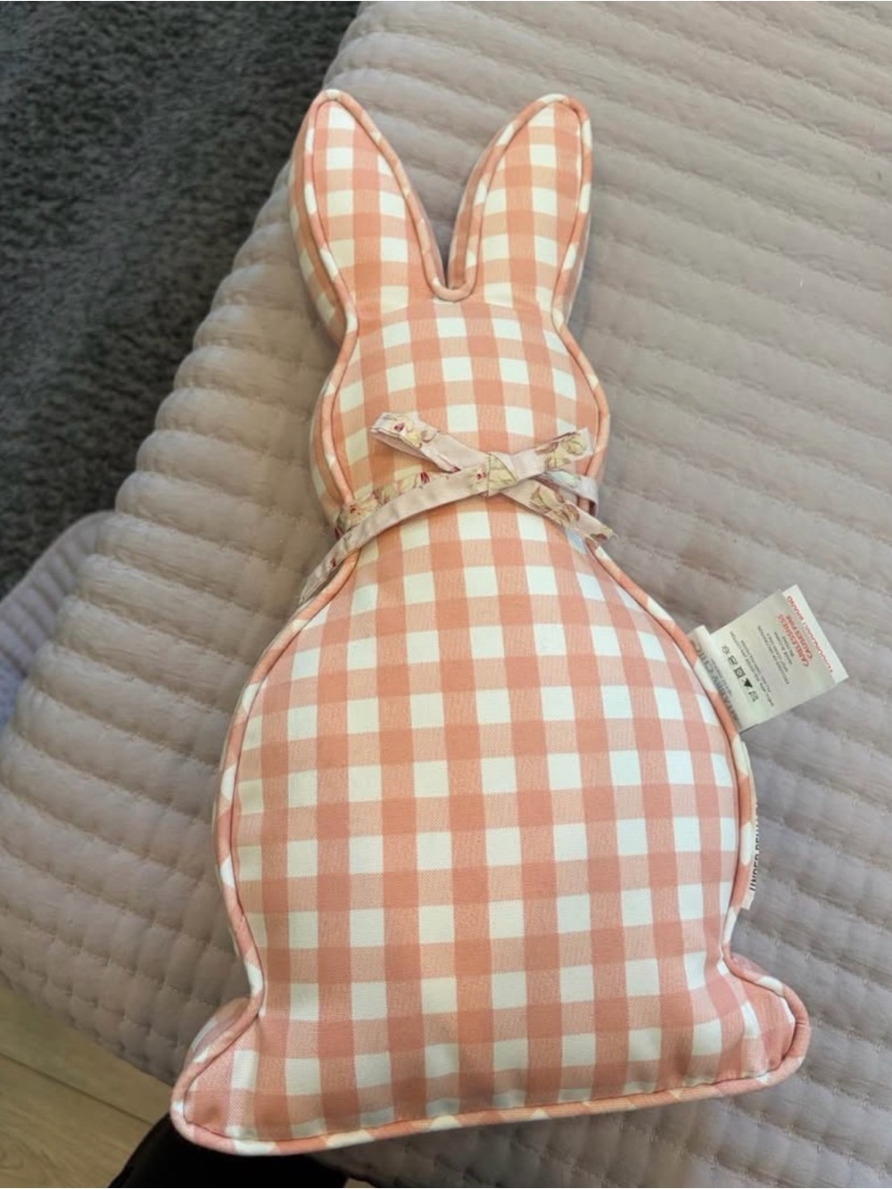 Shabby Chic Peach Pink Gingham Bunny Accent Pillow